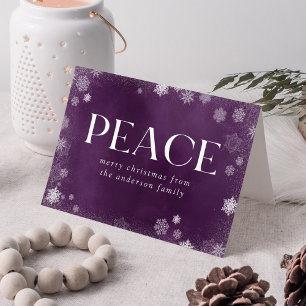 Frosted Peace Purple Watercolor Non-Photo Holiday Card