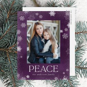 Frosted Peace Purple Watercolor Photo Holiday Postcard