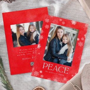Frosted Peace Red Watercolor Holiday Photo Card