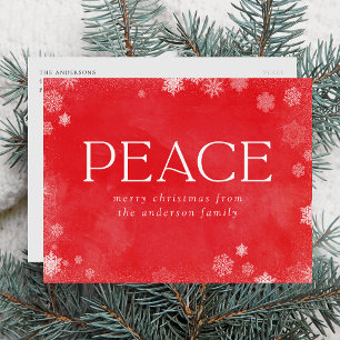Frosted Peace Red Watercolor Non-Photo Holiday Postcard
