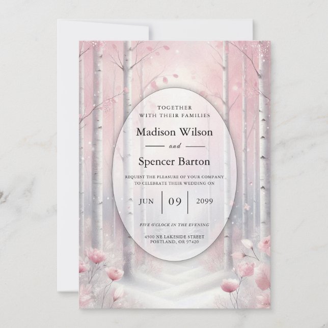 Frosted Petals in a Winter Woodland Wedding Invitation (Front)