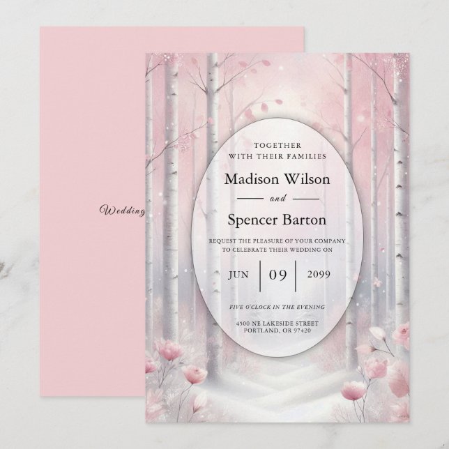 Frosted Petals in a Winter Woodland Wedding Invitation (Front/Back)