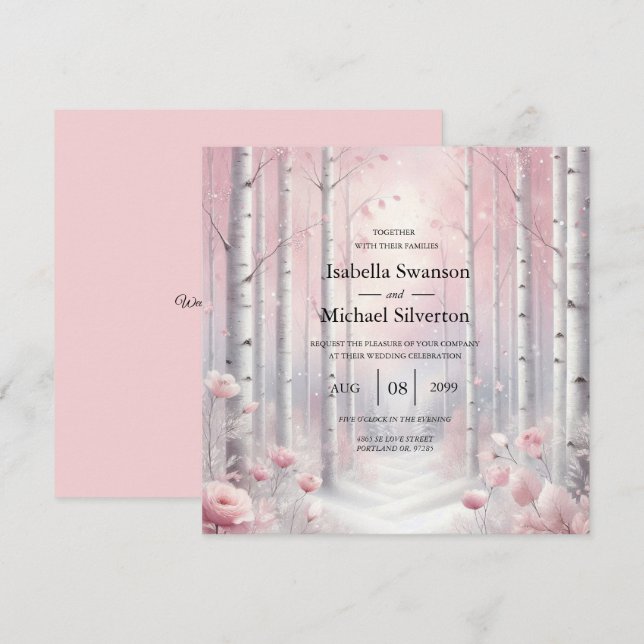 Frosted Petals in a Winter Woodland Wedding Invitation (Front/Back)