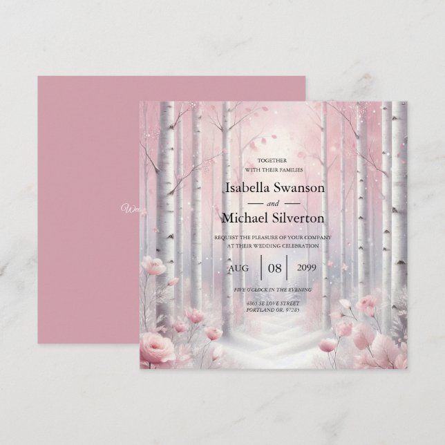Frosted Petals in a Winter Woodland Wedding Invitation (Front/Back)
