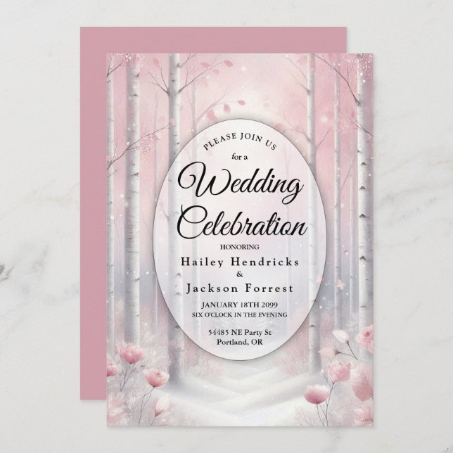 Frosted Petals in a Winter Woodland Wedding Invitation (Front/Back)