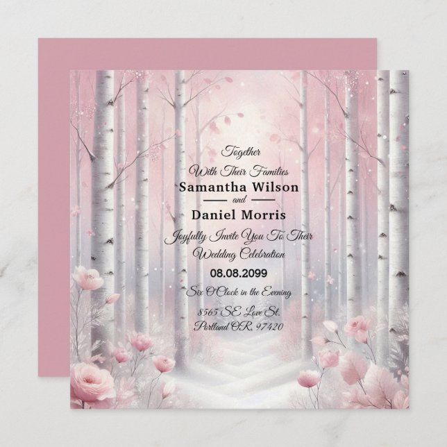 Frosted Petals in a Winter Woodland Wedding Invitation (Front/Back)