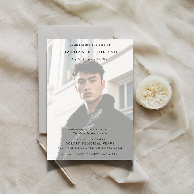 Frosted Photo Celebration of Life Funeral Memorial Invitation (Creator Uploaded)