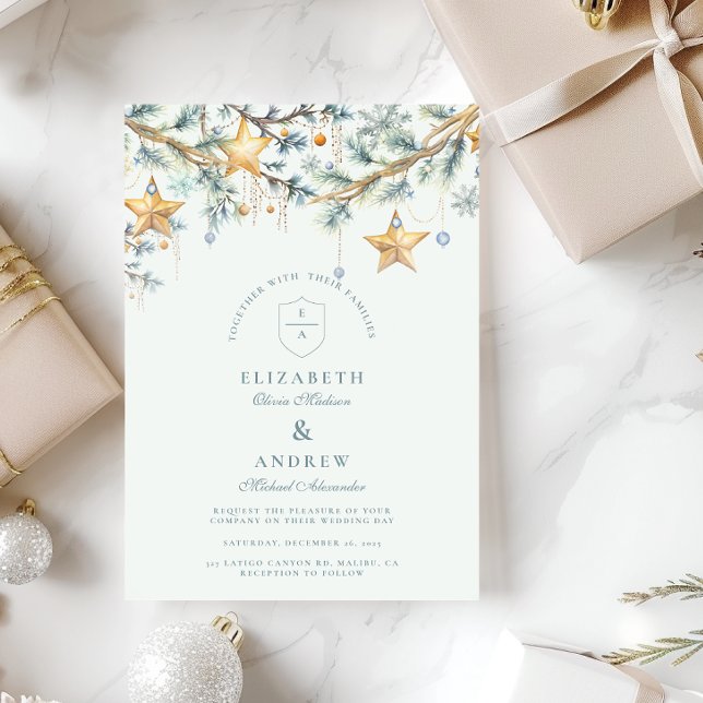 Frosted Pine Star Garland Wedding Invitation (Creator Uploaded)