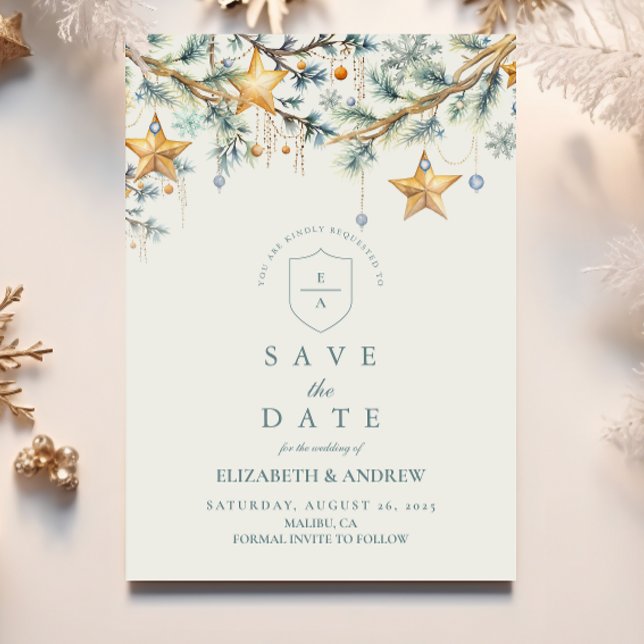 Frosted Pine Star Garland Wedding Save The Date (Creator Uploaded)