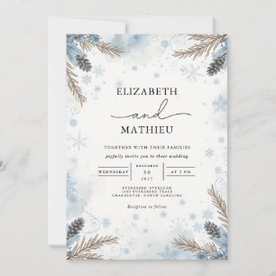 Frosted Pine Winter Blooms Wedding Invitation