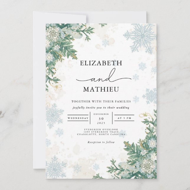 Frosted Pine Winter Wedding Invitation (Front)