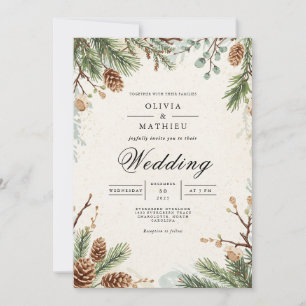 Frosted Pinecone Botanical Wedding Invitation