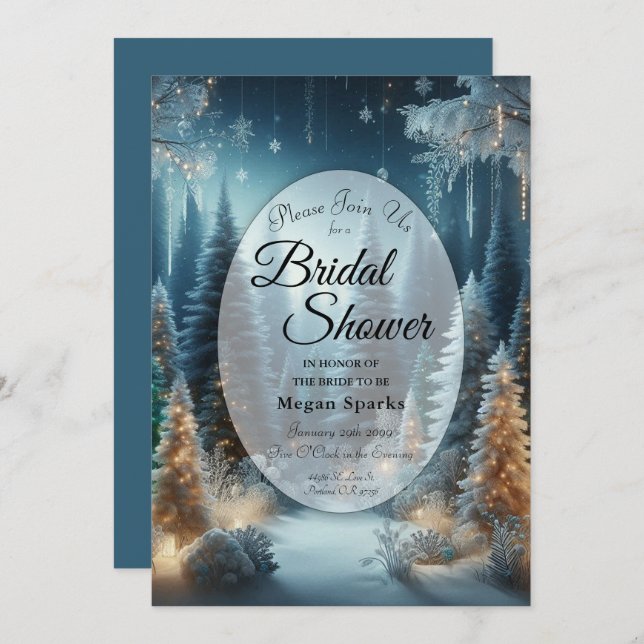 Frosted Pines in Winter Glow Bridal Shower Invitation (Front/Back)