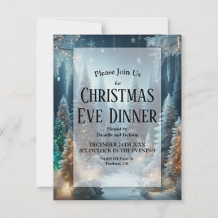 Frosted Pines in Winter Glow Christmas Eve Dinner Invitation