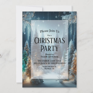 Frosted Pines in Winter Glow Christmas Party Invitation