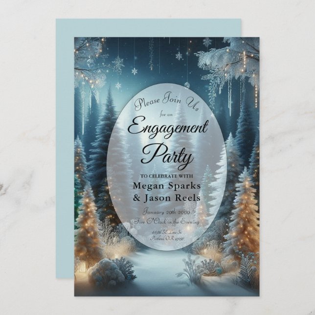 Frosted Pines in Winter Glow Engagement Party Invitation (Front/Back)