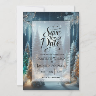 Frosted Pines in Winter Glow Wedding Save The Date