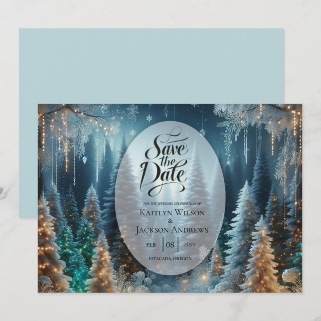 Frosted Pines in Winter Glow Wedding Save The Date (Front/Back)