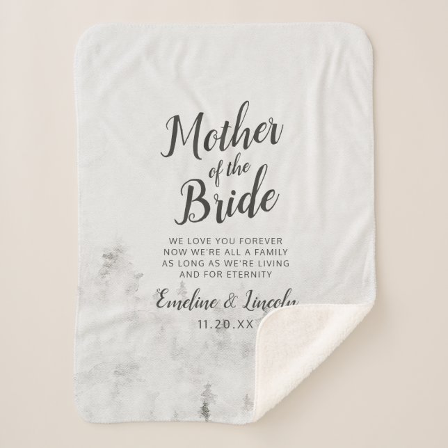 Frosted Pines To the Mother of the Bride Quote Sherpa Blanket (Front)