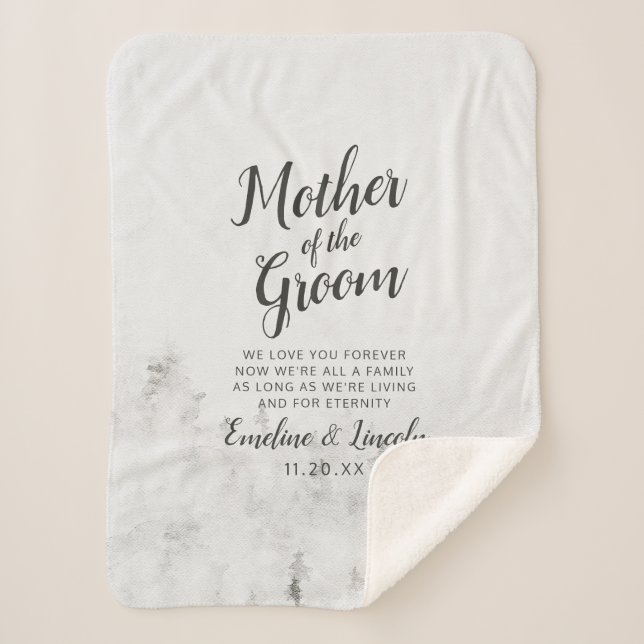 Frosted Pines To the Mother of the Groom Quote Sherpa Blanket (Front)