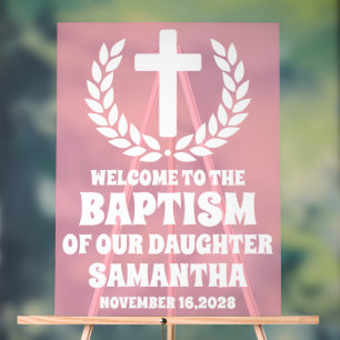 Frosted Pink Acrylic Girl Baptism Welcome Sign