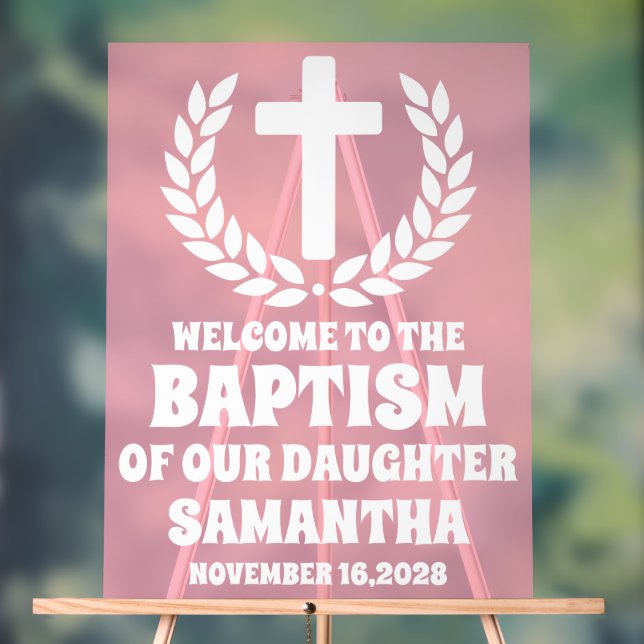 Frosted Pink Acrylic Girl Baptism Welcome Sign (Neutral)