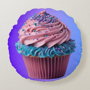 Frosted Pink and Blue Cupcake Round Cushion