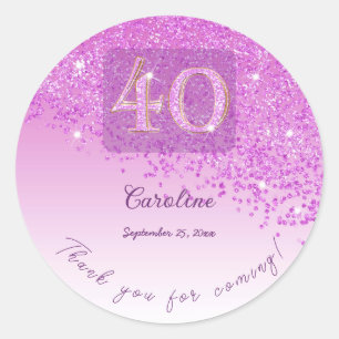 Frosted Pink Glitter 40th Birthday Favors Classic Round Sticker