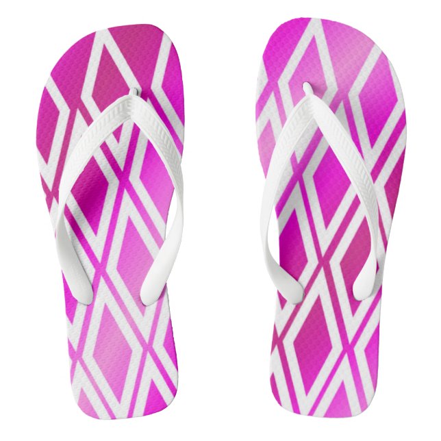 Frosted Pink White Diamond Pattern Flip Flops (Footbed)
