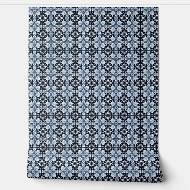 Frosted Regal Bloom Mini - Blue, White, Black Wallpaper (Unrolling)