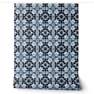 Frosted Regal Bloom Petite - Blue, White, Black Wallpaper