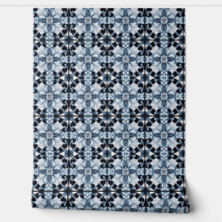 Frosted Regal Bloom Petite - Blue, White, Black Wallpaper