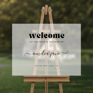 Frosted Retro Script Modern Bridal Shower Welcome Acrylic Sign