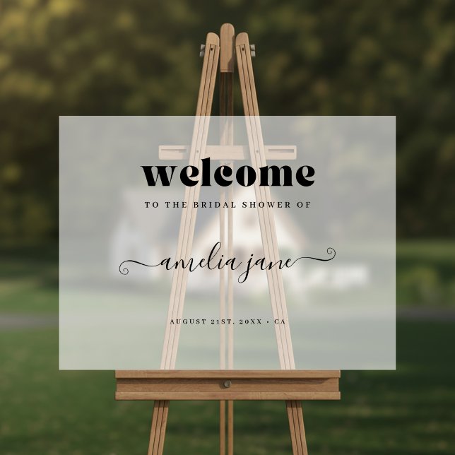 Frosted Retro Script Modern Bridal Shower Welcome Acrylic Sign (Creator Uploaded)