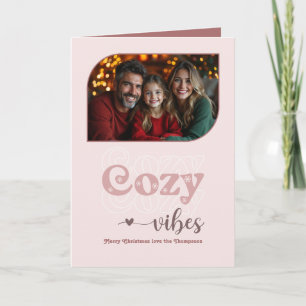 Frosted Rose Cosy Vibes Retro Christmas Photo Holiday Card