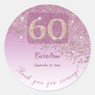 Frosted Rose Gold Glitter 60th Birthday Thank You Classic Round Sticker