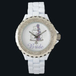 Frosted Rose Roses Wedding Cake Bride Bridal Watch<br><div class="desc">Features an original marker illustration of a tiered wedding cake with icing roses,  and BRIDE in a purple script font.</div>