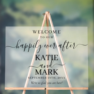 Frosted Script Happily Ever After Black Welcome Acrylic Sign