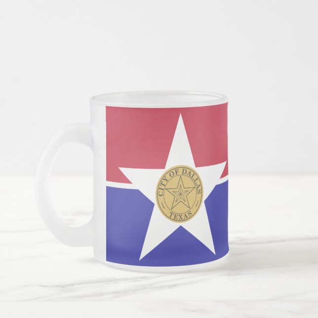 Frosted small glass mug - flag of Dallas (Left)