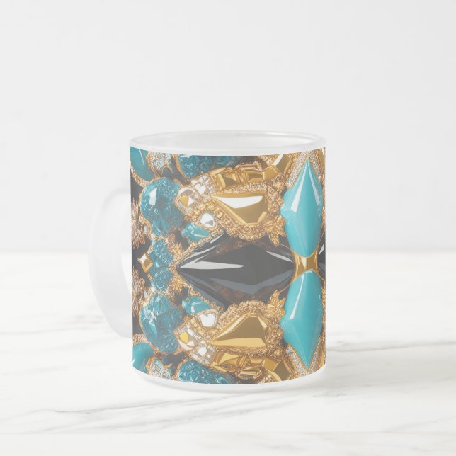 Frosted small glass mug with Bahamas Colours (Front Left)