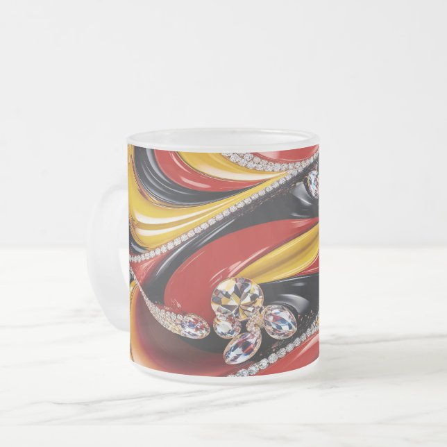 Frosted small glass mug with Belgian Colours (Front Left)