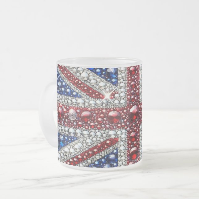 Frosted small glass mug with British Colours (Front Left)