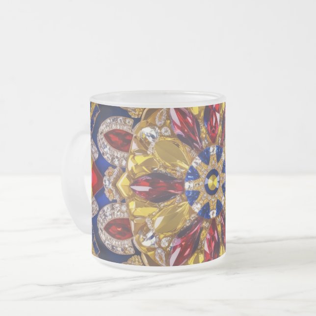 Frosted small glass mug with Colombian Colours (Front Left)