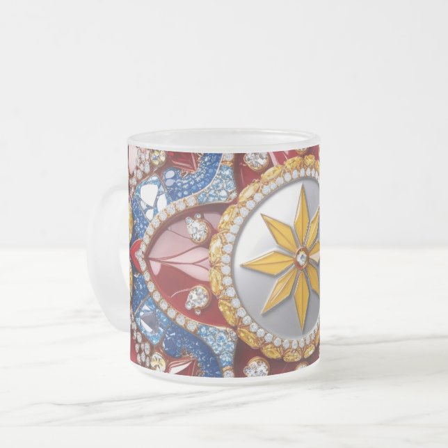 Frosted small glass mug with Colombian Colours (Front Left)