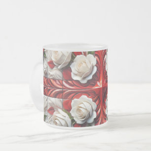 Frosted small glass mug with English Roses Design