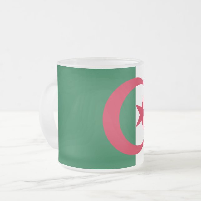 Frosted small glass mug with flag of Algeria (Front Left)