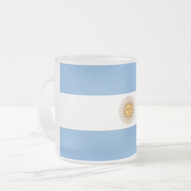 Frosted small glass mug with flag of Argentina (Front Left)