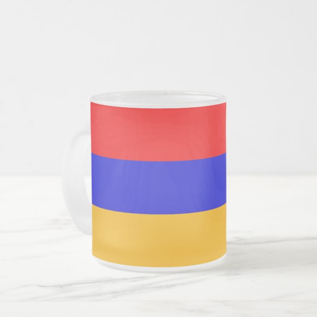 Frosted small glass mug with flag of Armenia (Front Left)