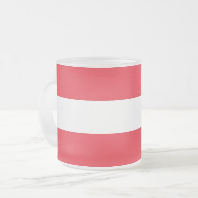 Frosted small glass mug with flag of Austria (Front Left)