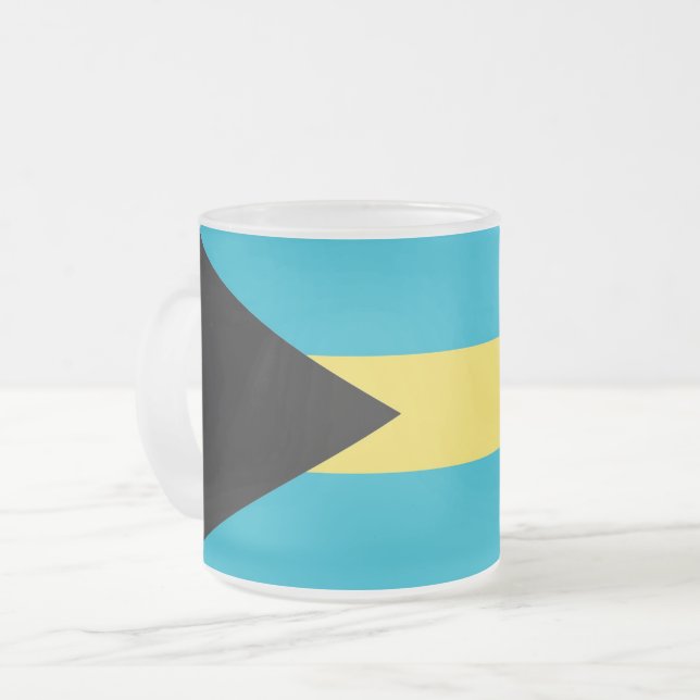 Frosted small glass mug with flag of Bahamas (Front Left)